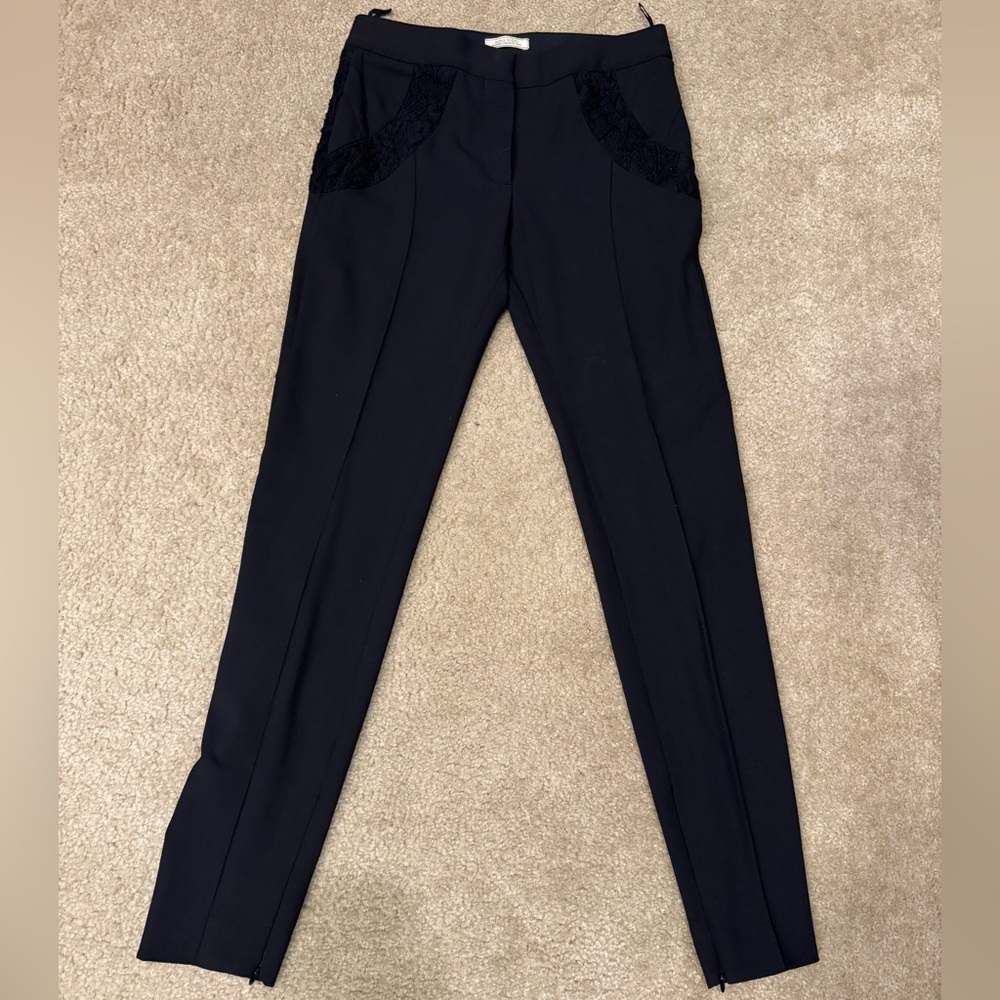 Nina Ricci Black Straight Leg Pants with zip legs and lace detail